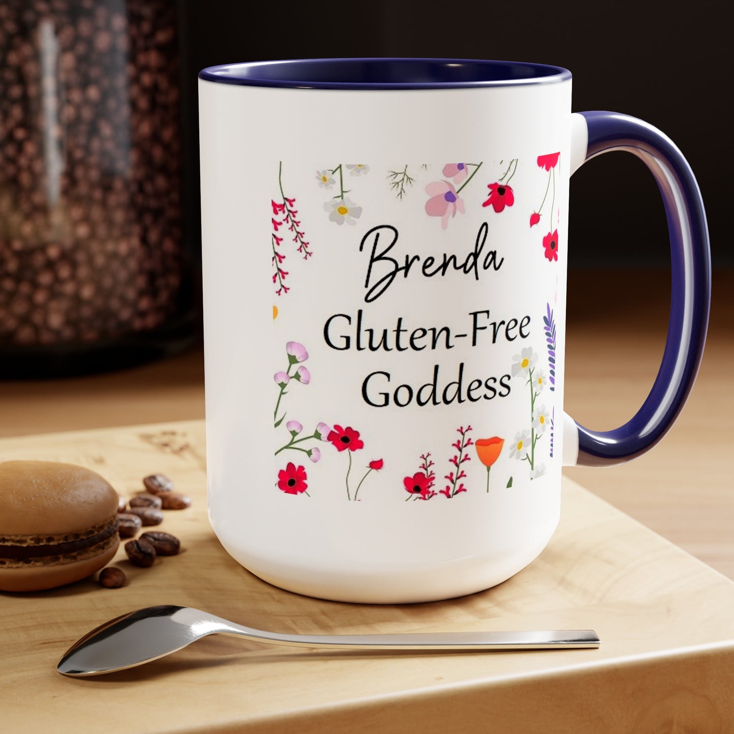 Custom Name Gluten Free Goddess 15 oz Flower coffee mug