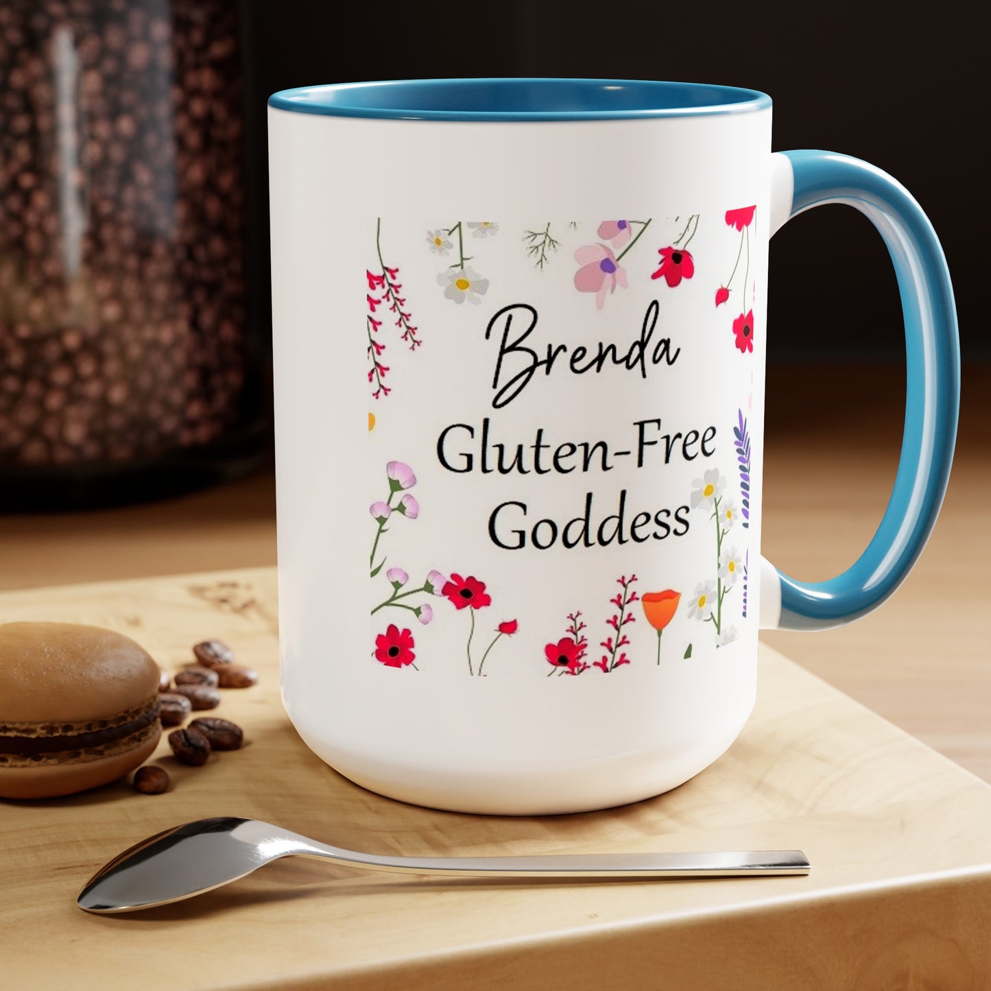 Custom Name Gluten Free Goddess 15 oz Flower coffee mug