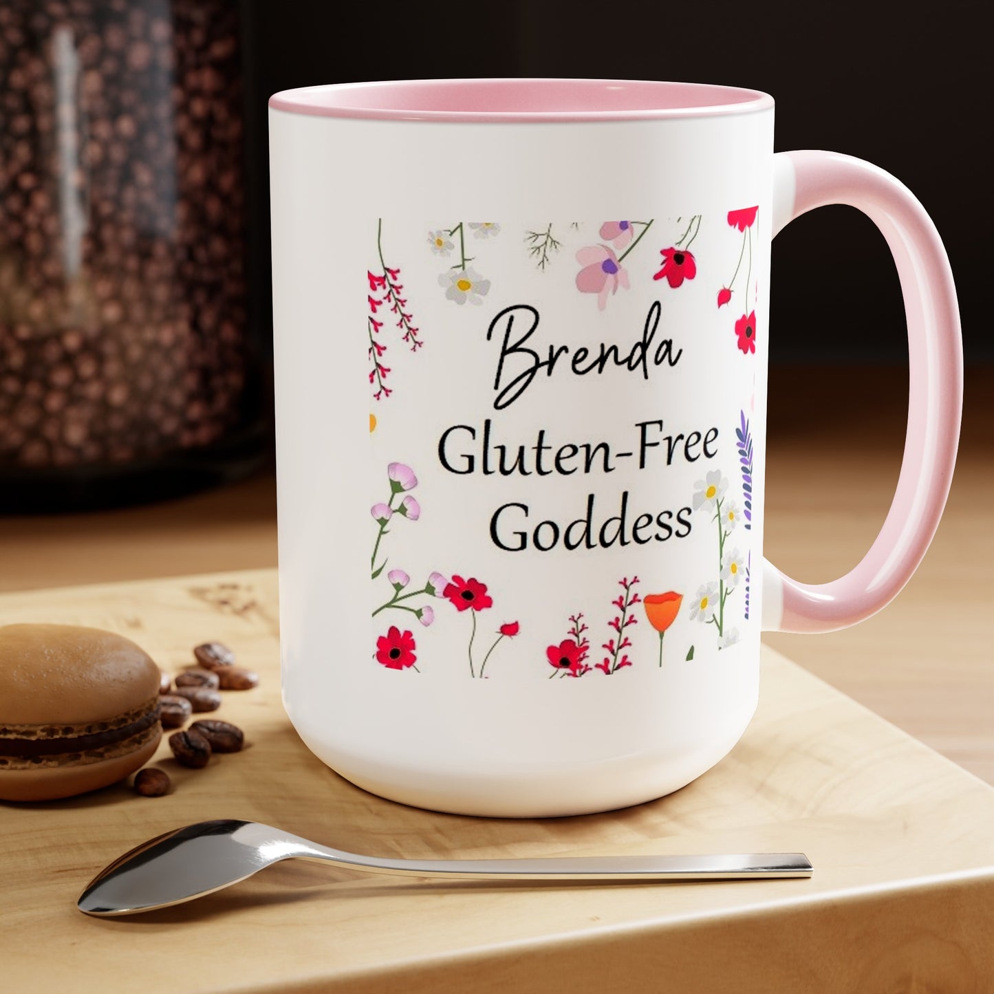 Custom Name Gluten Free Goddess 15 oz Flower coffee mug