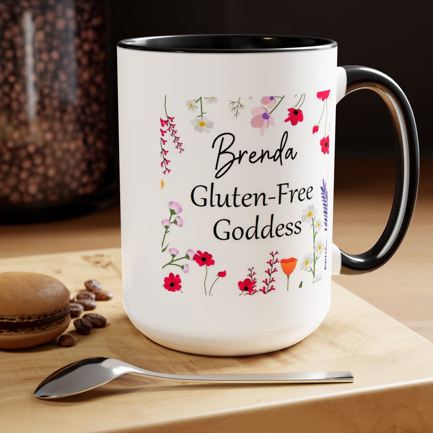 Custom Name Gluten Free Goddess 15 oz Flower coffee mug