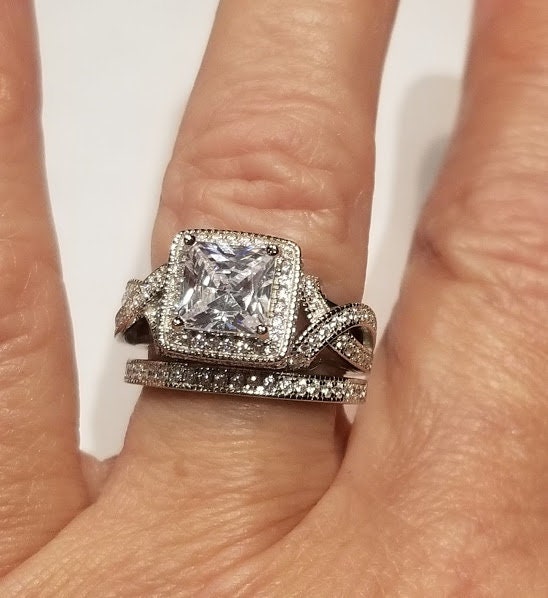 2.50 Ct Princess cut Infinity Style Engagement Ring womens Wedding Band Bridal Set Art Deco Design 925 Sterling silver Diamond simulants
