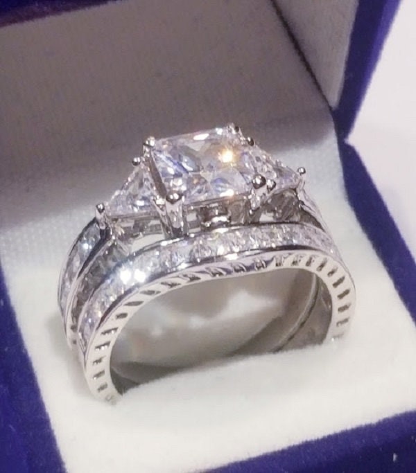 3.50 Ct Princess cut Engagement Ring Wedding Set 14k White Gold Finish