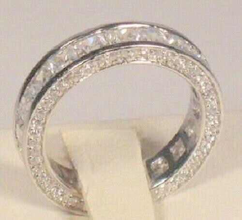 2.50 Ct Princess Eternity Band, Stackable Wedding ring, Pave set,14k white gold Finish, 925 Solid Sterling, Diamond Simulants, Antique Style