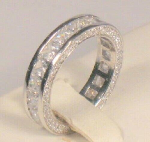 2.50 Ct Princess Eternity Band, Stackable Wedding ring, Pave set,14k white gold Finish, 925 Solid Sterling, Diamond Simulants, Antique Style