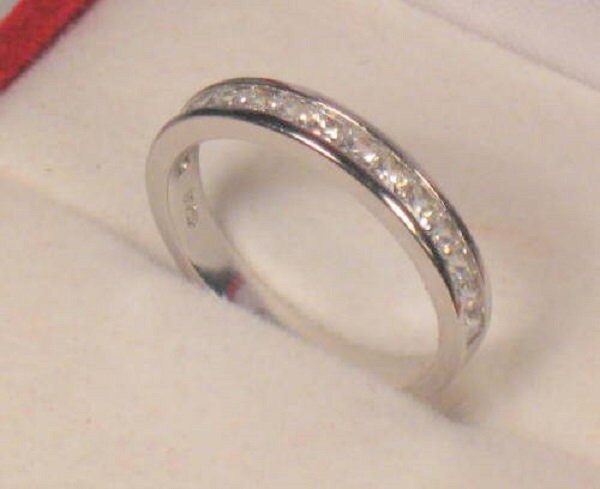 Princess cut Half eternity Band Stackable bridal Wedding ring, man made diamond simulants, sterling silver