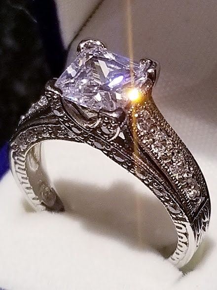 2.50 ct Princess Solitaire Engagement Ring with accents, Antique Style, Wedding Ring, Diamond Simulants, Anniversary Ring, Sterling Silver