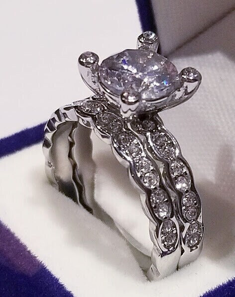 Clearance Sale! 3 Ct Round cut Solitaire Engagement ring half Eternity Band Bridal Wedding ring Bezel set cz Stainless Steel Travel Jewelry