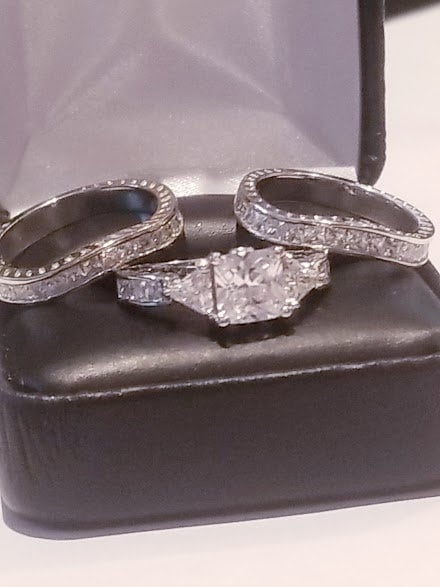 4 ct Princess Engagement Ring Double Band Wedding Ring Set Diamond Simulated 925 Sterling Silver Three stone Half Eternity band Channel set