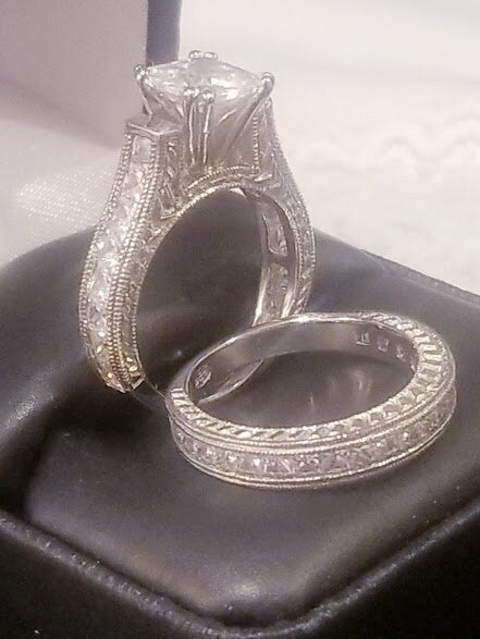 3 ct Princess Wedding Ring Set Engagement Ring Wedding Band Diamond Simulated 925 Sterling Silver Women's Bridal Set Half Eternity Ring