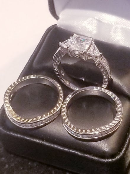 4 ct Princess Engagement Ring Double Band Wedding Ring Set Diamond Simulated 925 Sterling Silver Three stone Half Eternity band Channel set