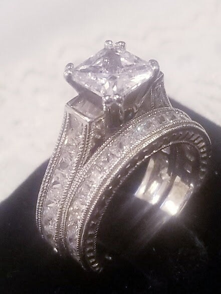 3 ct Princess Wedding Ring Set Engagement Ring Wedding Band Diamond Simulated 925 Sterling Silver Women's Bridal Set Half Eternity Ring