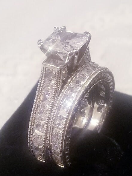 3 ct Princess Wedding Ring Set Engagement Ring Wedding Band Diamond Simulated 925 Sterling Silver Women's Bridal Set Half Eternity Ring