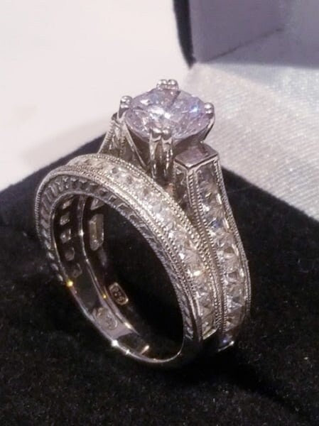 3.50 ct Princess Round Wedding Set Engagement Ring Antique Style Diamond Simulated 925 Sterling Silver Women's Bridal Set Half Eternity Ring