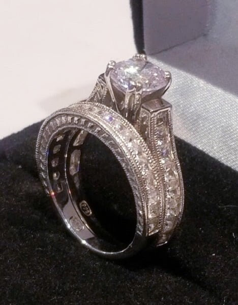 3.50 ct Princess Round Wedding Set Engagement Ring Antique Style Diamond Simulated 925 Sterling Silver Women's Bridal Set Half Eternity Ring