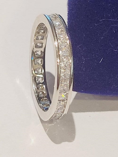 Princess eternity band, Princess Wedding ring, Stackable princess band, ring guard, cz Stainless Steel,Channel set eternity, Travel Jewelry