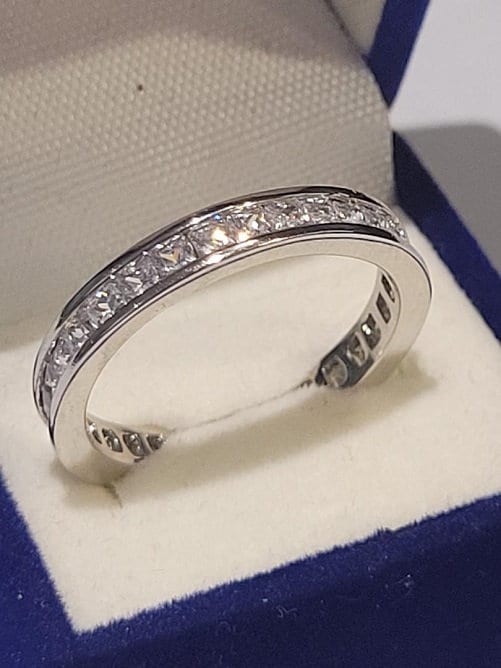 Princess eternity band, Princess Wedding ring, Stackable princess band, ring guard, cz Stainless Steel,Channel set eternity, Travel Jewelry
