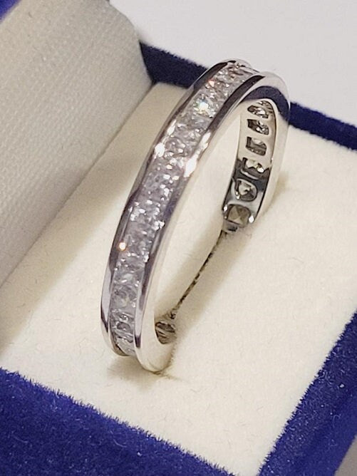 Princess eternity band, Princess Wedding ring, Stackable princess band, ring guard, cz Stainless Steel,Channel set eternity, Travel Jewelry