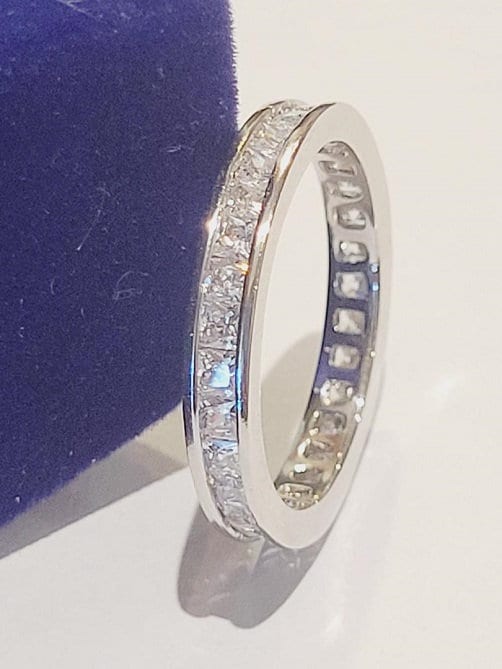 Princess eternity band, Princess Wedding ring, Stackable princess band, ring guard, cz Stainless Steel,Channel set eternity, Travel Jewelry