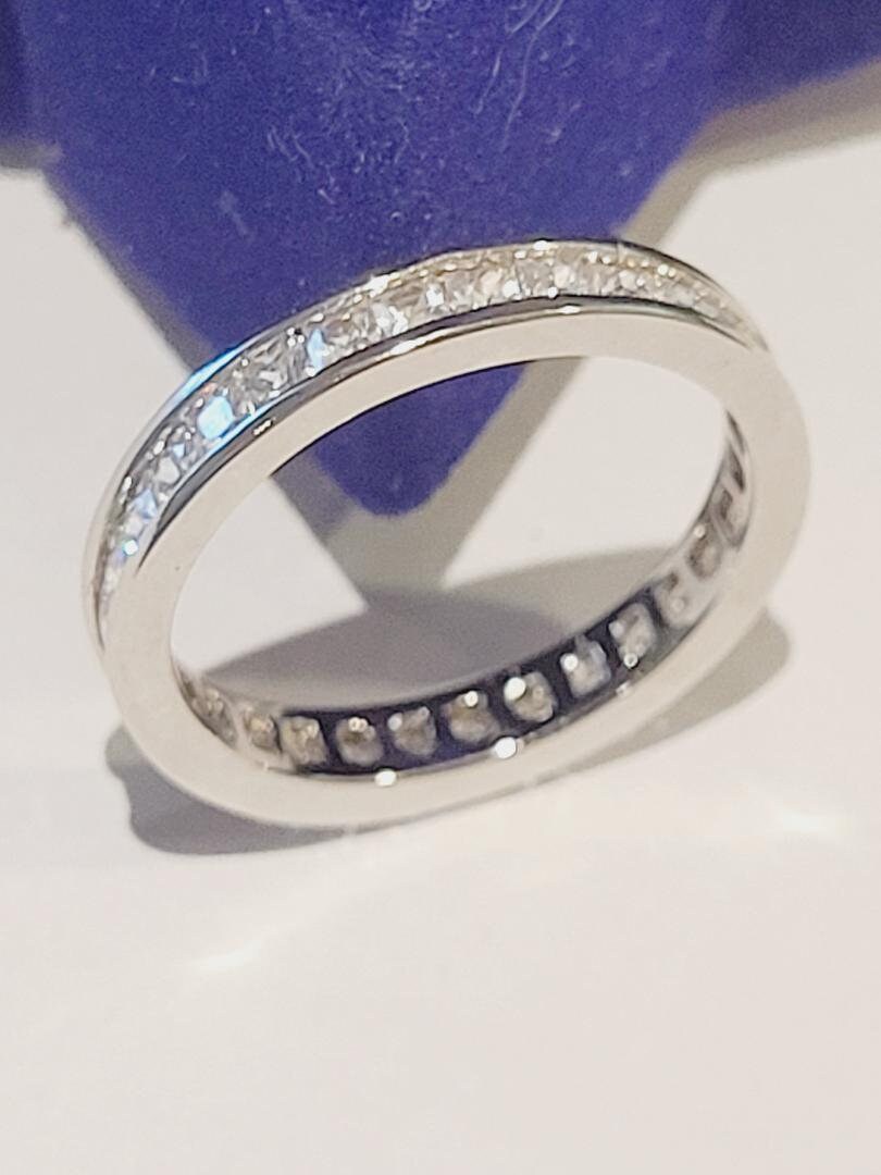 Princess eternity band, Princess Wedding ring, Stackable princess band, ring guard, cz Stainless Steel,Channel set eternity, Travel Jewelry