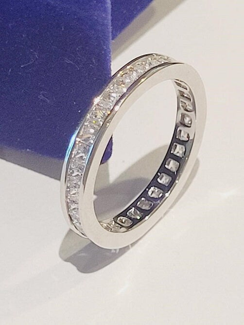 Princess eternity band, Princess Wedding ring, Stackable princess band, ring guard, cz Stainless Steel,Channel set eternity, Travel Jewelry