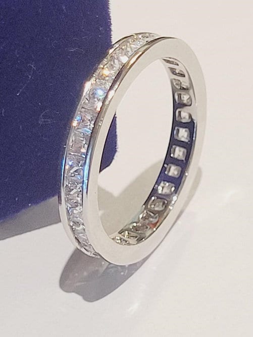 Princess eternity band, Princess Wedding ring, Stackable princess band, ring guard, cz Stainless Steel,Channel set eternity, Travel Jewelry