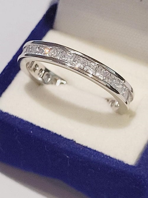 Princess eternity band, Princess Wedding ring, Stackable princess band, ring guard, cz Stainless Steel,Channel set eternity, Travel Jewelry
