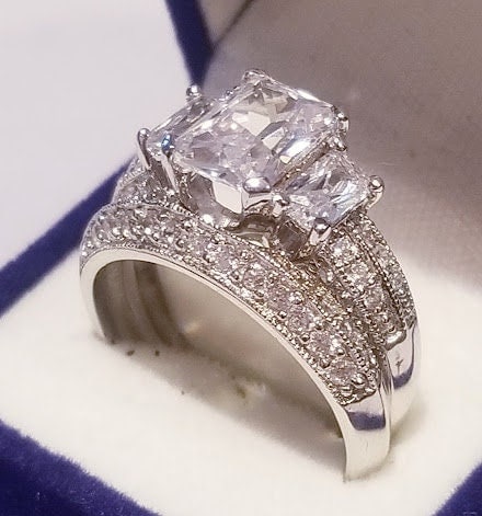 Ct Radiant cut Engagement Ring Wedding Band Set,antique design