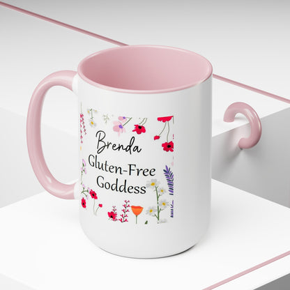 Custom Name Gluten Free Goddess 15 oz Flower coffee mug