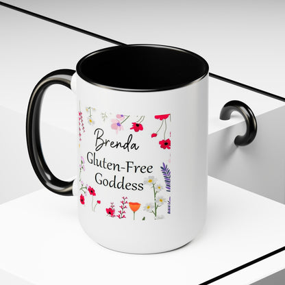 Custom Name Gluten Free Goddess 15 oz Flower coffee mug