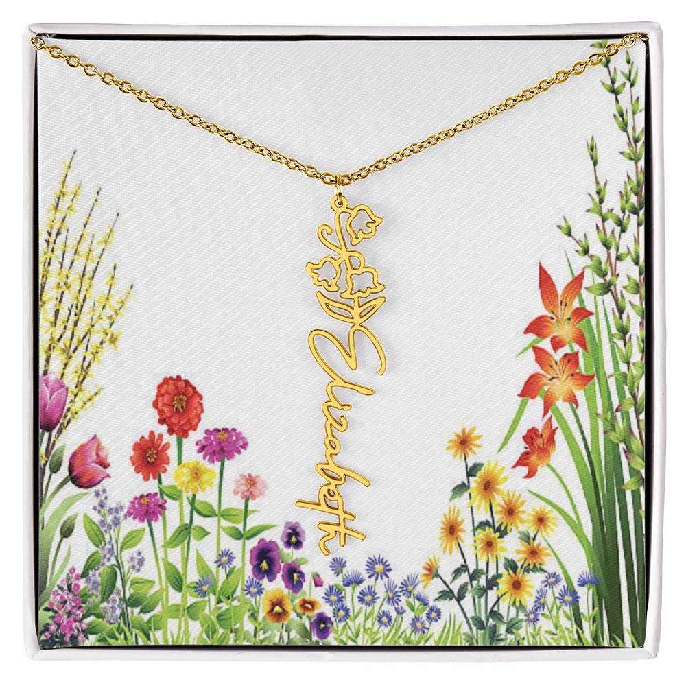 Beautiful Birth Flower Custom Name Necklace 16 - 18 inches in Silver or Gold