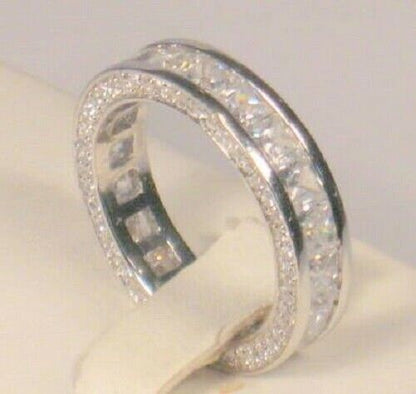 2.50 Ct Princess Eternity Band, Stackable Wedding ring, Pave set,14k white gold Finish, 925 Solid Sterling, Diamond Simulants, Antique Style