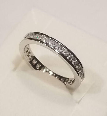 1.50 Ct Princess cut Eternity Band Wedding ring Stackable style Channel-set 14k white gold Finish 925 Solid Sterling Diamond simulants