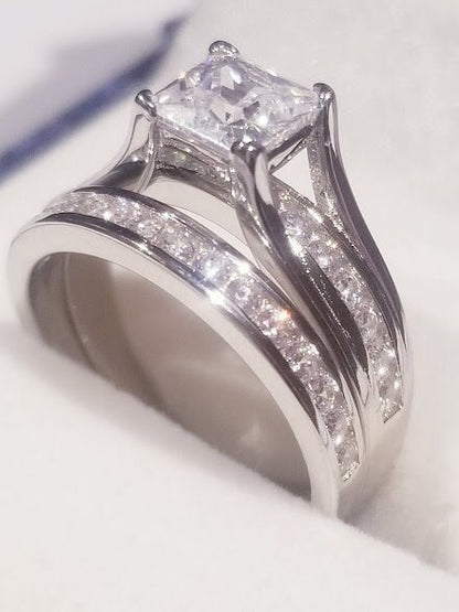 2.50 Ct Princess Solitaire Engagement Ring Bridal Wedding Ring Set half eternity band Channel set design Wedding Jewelry Travel wedding set