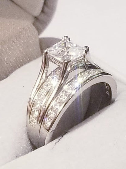 2.50 Ct Princess Solitaire Engagement Ring Bridal Wedding Ring Set half eternity band Channel set design Wedding Jewelry Travel wedding set
