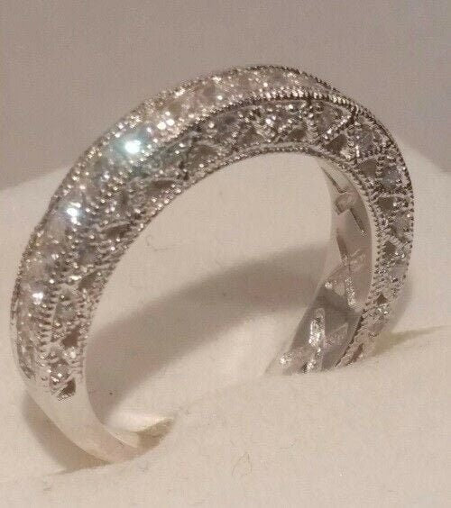 3.50 ct Princess cut Round Engagement Ring, Wedding Band Set, antique style design, 925 solid sterling, half eternity band,Diamond simulants