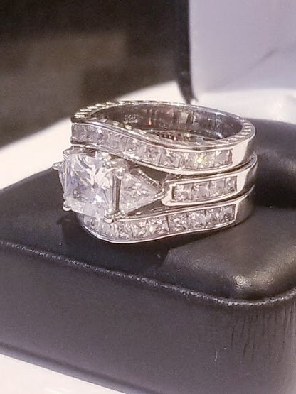 4.00 Ct  Princess cut Double Band Engagement Ring Wedding set