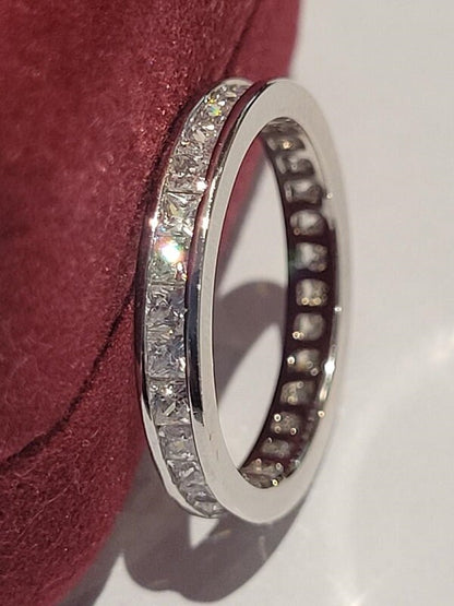 Princess eternity ring, Channel set wedding band, guard style ring, Diamond simulants, 925 Solid sterling, princess bridal eternity ring