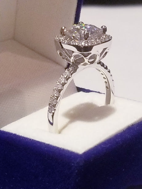 2.00 Ct Round cut Moissanite Halo Engagement Ring Promise ring in Solid Sterling and 14k White Gold finish