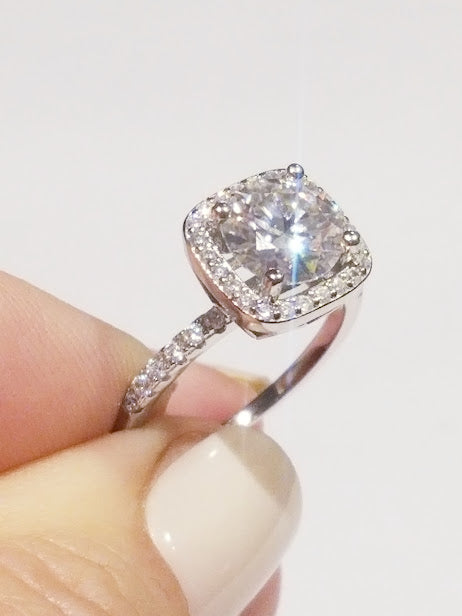 2.00 Ct Round cut Moissanite Halo Engagement Ring Promise ring in Solid Sterling and 14k White Gold finish